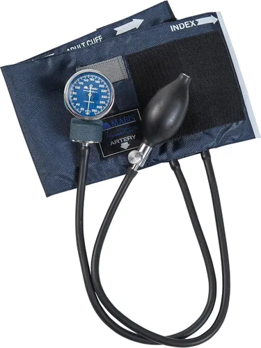 Vista 4 de MABIS Esfigmomanómetro aneroide con brazalete de presión arterial de nailon azul, manual, uso doméstico o profesional, adulto grande, azul