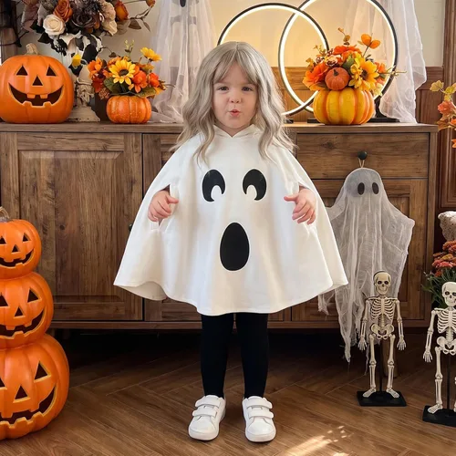 Vista 4 de Toddler Baby Ghost Costume Cute Hooded Cape Halloween Costumes B-Blanco