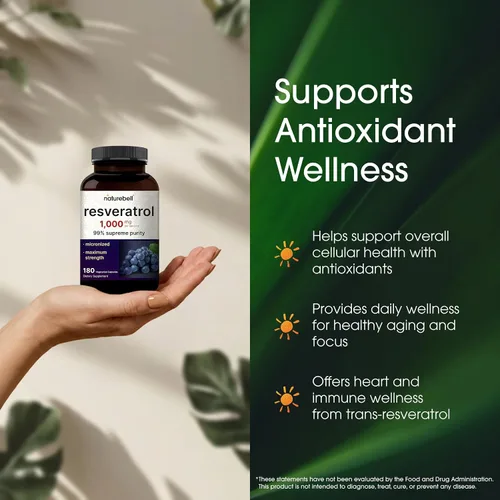Vista 4 de NatureBell Resveratrol - 180 cápsulas vegetarianas - 1,000 mg de extracto de Polygonum Cuspidatum - Apoyo antioxidante - Corazón, cerebro