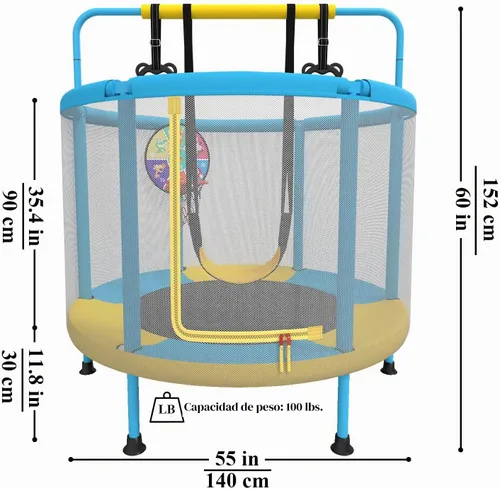 Vista 6 de LANGXUN 5ft 6-in-1 Kids Trampoline, Mini Toddler Trampoline for Girls Boys Azul Amarillo