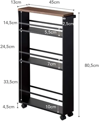 Vista 9 de YAMAZAKI home Carrito rodante delgado de almacenamiento de torre con asa Negro