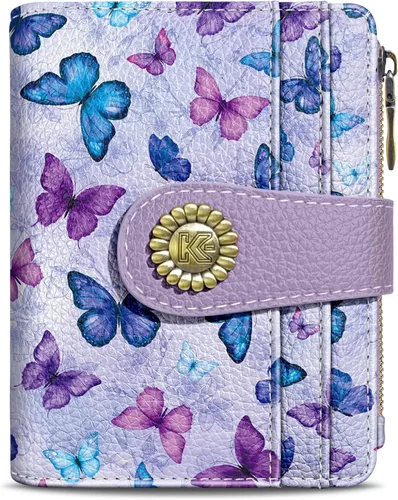 Vista 10 de Kelvoris Cartera pequeña Rfid para mujer, plegable, con cremallera, bolsillo para monedas, piel sintética, compacto, para tarjetas de crédito