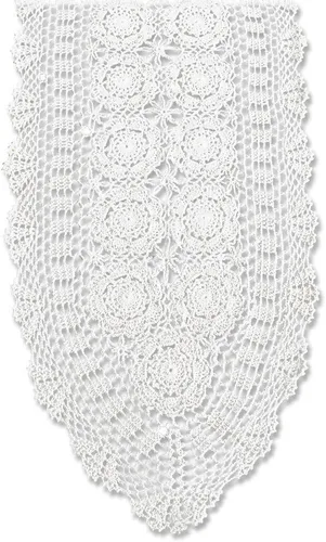 Vista 9 de KEPSWET Camino de mesa ovalado de encaje de ganchillo hecho a mano de algodón para mesa de café, mesa de café, soporte de TV, decoración beige 14 x