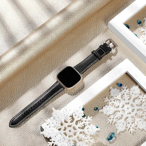 Vista 6 de Maledan Paquete de 2 cargadores y correas de cuero de grano negro compatibles con Fitbit Versa 3 y Fitbit Sense Smartwatch