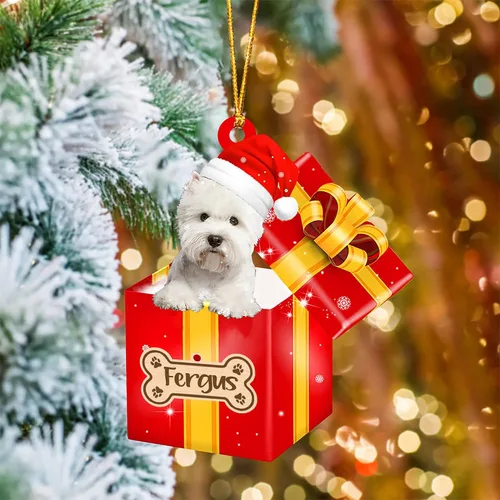 Vista 33 de Adorno de Navidad personalizado de Akita Inu, nombre personalizado Akita Inu para árbol de Navidad, en caja de regalo roja