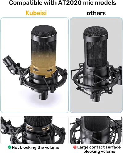 Vista 3 de Soporte de choque para micrófono AT2020 personalizado con filtro pop, suspensión antivibración, soporte de micrófono, clip compatible con Audio
