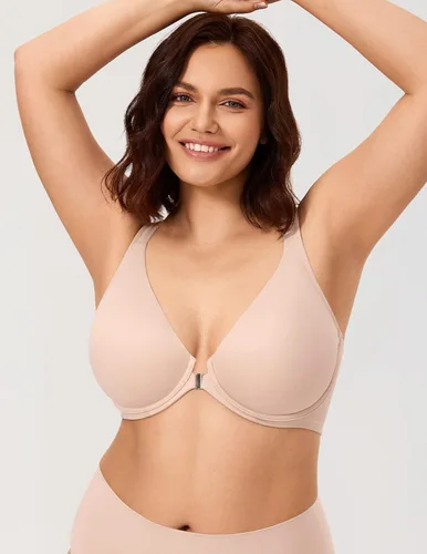 Vista 4 de CALVENA Brasier de espalda cruzada con cierre frontal para mujer, talla grande, cobertura completa con aros