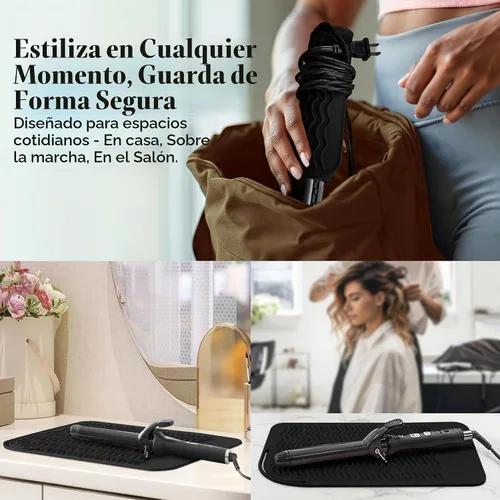 Vista 6 de Milaya Beauty Accesorios de Tocador Alfombrilla Resistente al Calor – Soporte de Silicona para Plancha de Pelo y Rizador, Alfombrilla de Tocador