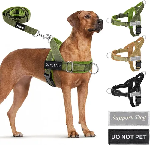 Vista 11 de Lukovee Juego de arnés y correa para perro sin tirones, chaleco acolchado suave ajustable con clip frontal para un fácil control, arnés reflectante