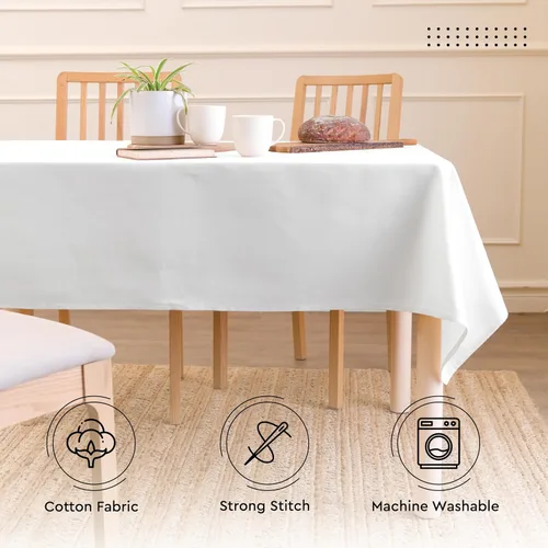 Vista 3 de Encasa XO Mantel rectangular de lona de algodón de 56 x 120 pulgadas, lavable a máquina, mantel blanco para comedor en interiores y exteriores
