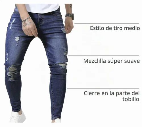 Vista 4 de HUNGSON Skinny Jeans for Men Stretch Slim Fit Ripped Distressed 2024-azul