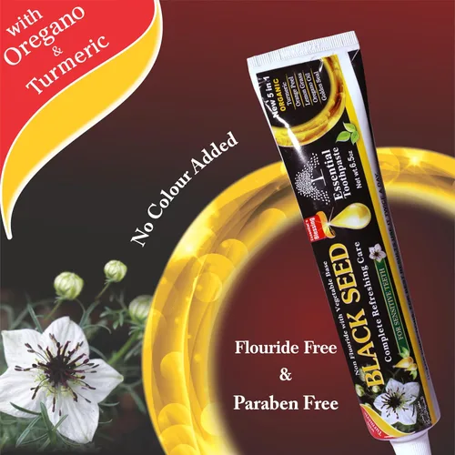 Vista 2 de Pasta de dientes Black Seed Essential, 6.53 onzas, paquete de 6, sin flúor Dientes sensibles, semilla negra orgánica, endurecimiento del esmalte