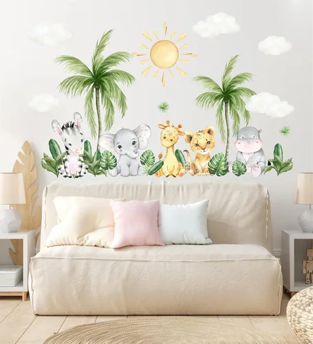 Vista 8 de Calcomanías de pared de animales de safari, despegar y pegar, decoración de guardería de safari, decoración de animales de zoológico, acuarela