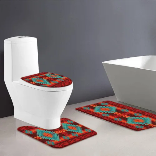 Vista 2 de Sunhe Juego de 3 tapetes de baño nativos americanos, azteca, coloridos, del suroeste, navajo, abstracto, retro, tribal, geométrico, bohemio, tapete