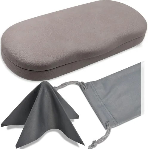 Vista 14 de MyEyeglassCase Men's Medium Glasses Case - Classic Eyeglasses Hard Shell Holder, Elegant Easy Open Lip with Pouch and Cloth As196 Negro Con Tela