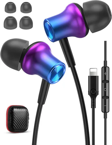 Vista 12 de iMangoo Diseño para auriculares con cable certificados MFi de Apple para audífonos Lightning, auriculares de alambre magnético con cable