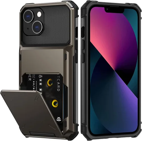 Vista 38 de Nvollnoe Funda para iPhone 13 con tarjetero [almacena 5 tarjetas] Funda tipo cartera de doble capa resistente a prueba de golpes con ranura oculta