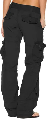 Vista 6 de LRMQS Pantalones cargo para mujer con bolsillos, cintura elástica con botones, pantalones sueltos de moda para descansar