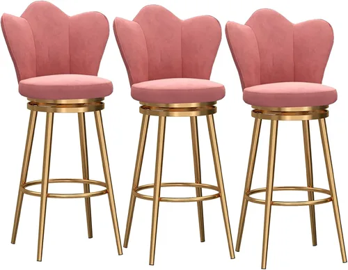 Vista 10 de Juego de 4 taburetes giratorios de terciopelo rosa, modernos taburetes tapizados de altura de mostrador con respaldo para isla de cocina, sillas