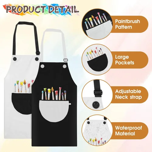 Vista 3 de Molain Paquete de 2 delantales para niños, delantal de arte ajustable impermeable con bolsillos, delantales para niñas y niños, para pintar