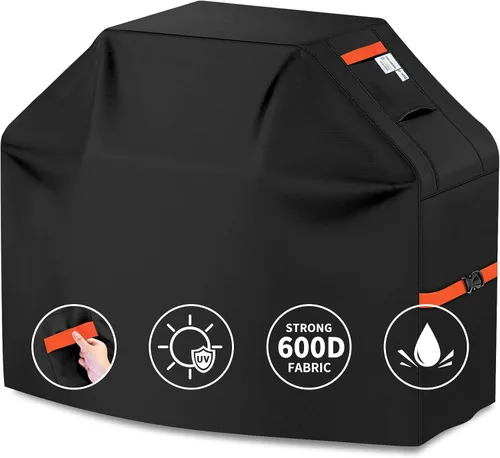 Vista 9 de Cubierta de Parrilla 600D Resistente, Protector de Barbacoa Universal Impermeable con Correas Ajustables, Cubierta de Horno al Aire Libre Resistente