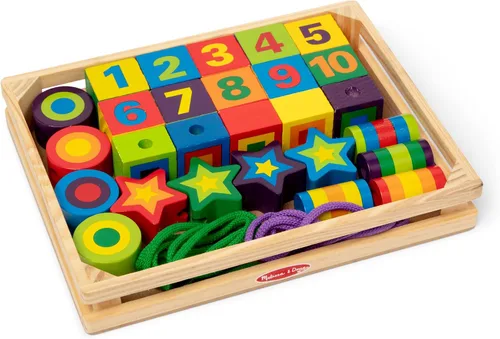Vista 4 de Cuentas de madera para enlazar Melissa & Doug, actividad educativa con 27 mostacillas y 2 cintas