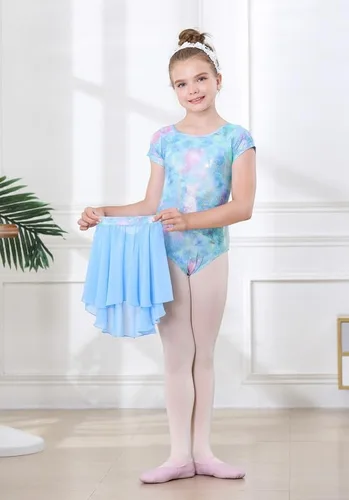 Vista 3 de DIPUG Leotardos de ballet para niñas con falda extraíble, vestido de baile con espalda hueca para niñas