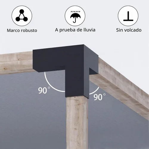 Vista 5 de Kit de soportes para pérgola 4 x 4, soportes de esquina de carpintería con recubrimiento de polvo de 3 vías, 2 hombros de soporte y 2 bases
