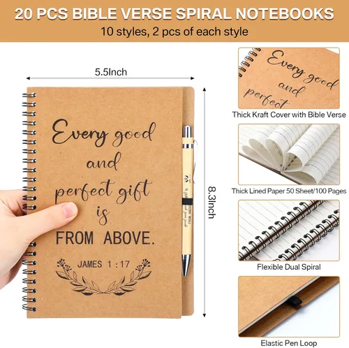 Vista 2 de Sayglossy 40 unidades de regalos cristianos a granel, cuaderno inspirador en espiral, versículo de la Biblia, bolígrafo pequeño de oración