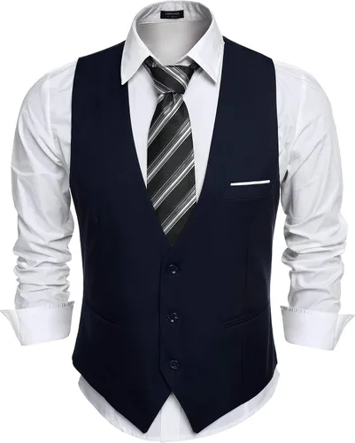 Vista 2 de COOFANDY Chaleco de traje de negocios casual para hombre, ajustado, a la cintura, formal