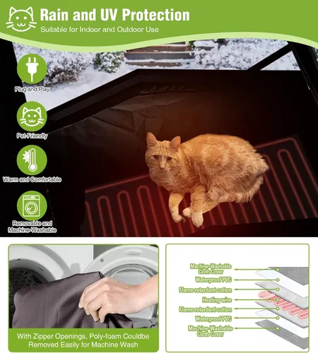 Vista 2 de GUTINNEEN Casa climatizada para gatos para exteriores, casa para gatos al aire libre aislada con manta de calefacción eléctrica, cables resistentes