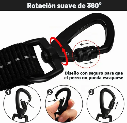 Vista 5 de Correa de perro de cuerda de 3 pies: correa resistente con gancho giratorio bloqueable, hilos reflectantes, bungee y asa acolchada - Correa