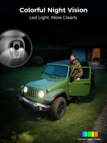 Vista 6 de Cámara de seguridad solar inalámbrica WiFi Pro para exteriores, visión nocturna a color de 4 MP, detección de movimiento AI/PIR, 360 PT, audio de 2