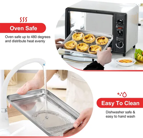 Vista 4 de Bandeja para hornear, bandeja para galletas de acero inoxidable, bandeja para hornear para horno tostador, tamaño 9 x 7 x 1 pulgadas, no tóxica