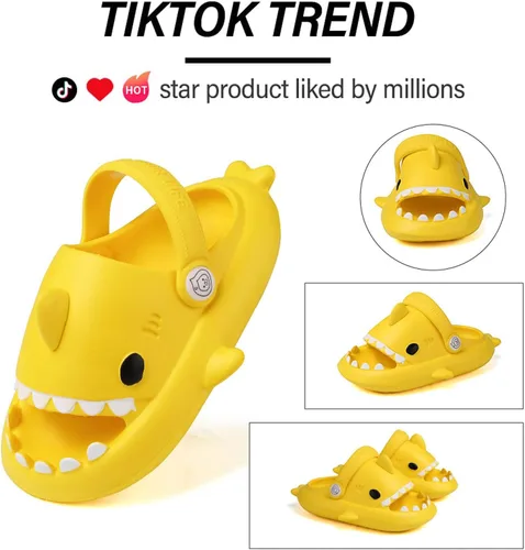 Vista 2 de GUUMOR Sandalias de tiburón para niños, pantuflas de tiburón para niños y niñas, sandalias de almohada con suela gruesa, suaves y antideslizantes