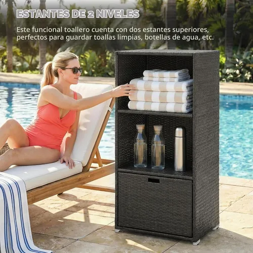 Vista 4 de Outsunny Valet - Toallero impermeable para bañera de hidromasaje, color Marrón Oscuro