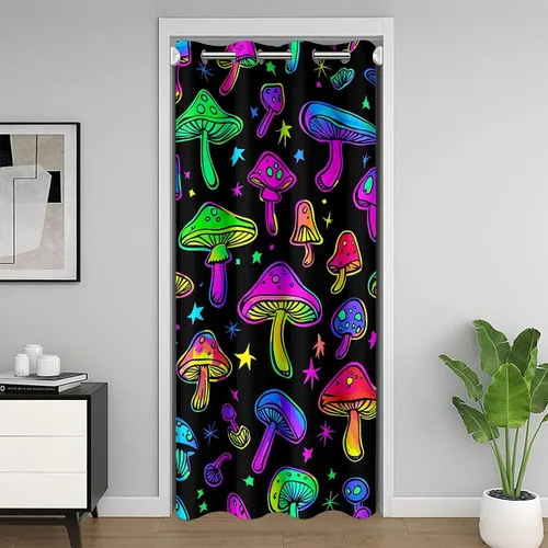 Vista 13 de Erosebridal Cortina opaca para puerta de zorro para niños, bonito diseño de oso bosque, ciervo, para niños y niñas, búho de dibujos animados