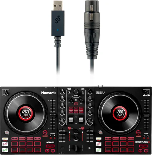 Vista 10 de Paquete de Controlador de DJ - Set de DJ con 4 Decks, Mezclador de DJ, Interfaz de Audio, Pantallas de Rueda Jog, FX y Auriculares de DJ - Numark
