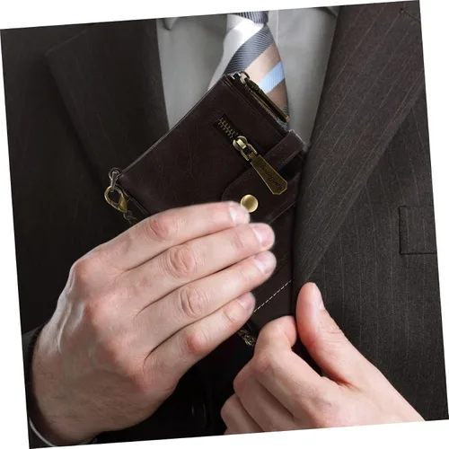 Vista 6 de TENDYCOCO Cartera multiherramienta con cremallera, 2 unidades, estilo vintage, para hombres, tarjetas, para negocios, a la moda, Coffeex6pcs