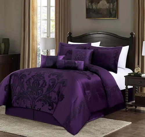 Vista 20 de Chezmoi Collection Juego de edredón floral de jacquard Royale de 7 piezas, matrimonial/doble, negro/dorado
