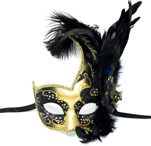 Vista 21 de Máscara de plumas venecianas para mujer, disfraz de Halloween, Mardi Gras, cosplay, fiesta de boda