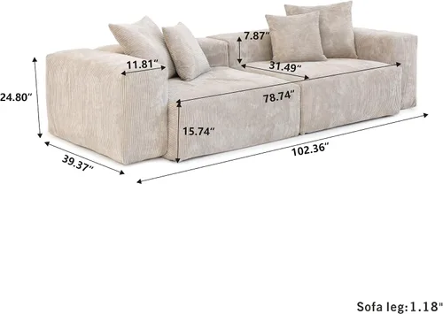 Vista 2 de JACH Sofás Seccionales de Pana para Sala de Estar, Sofá Seccional Modular con Otomanas Chaise, Fundas de Cojines Removibles, Sofá Cama Moderno