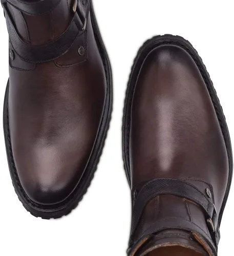 Vista 7 de Bota Hombre Cuadra en Piel Genuina con Cremallera Marrón