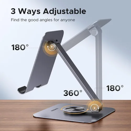 Vista 3 de UGREEN Soporte para tablet para escritorio con base giratoria de 360°, soporte de aluminio ajustable de múltiples ángulos, accesorios para el hogar