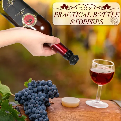 Vista 4 de Honoson 6 tapones de vino con bomba resellable, ahorro de silicona al vacío, práctico para suministros de cocina, herramientas de botella (negro)