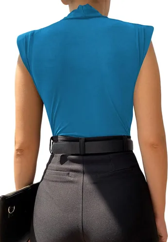 Vista 59 de LYANER Leotardo sin mangas fruncido con cuello en V para mujer