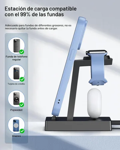 Vista 4 de Estación de carga rápida 3 en 1 de 30 W para dispositivos Apple, soporte de cargador USB C ADADPU para iPhone 17 16 15 Pro Max Plus y AirPods 4