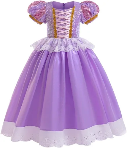 Vista 29 de Disfraz de princesa Sofía Rapunzel para niñas, disfraz de Halloween, Navidad, cumpleaños, fiesta con accesorios