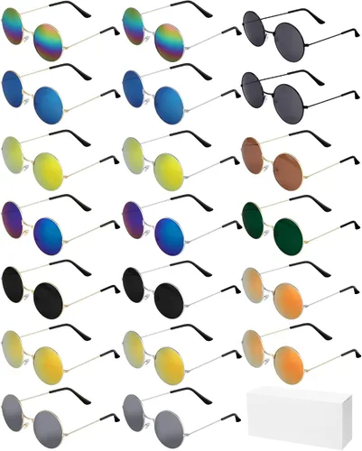 Vista 15 de ONESING 8-20 pares de gafas de sol redondas hippie círculo para mujer, gafas de sol hippie multicolor diadema discoteca fiesta