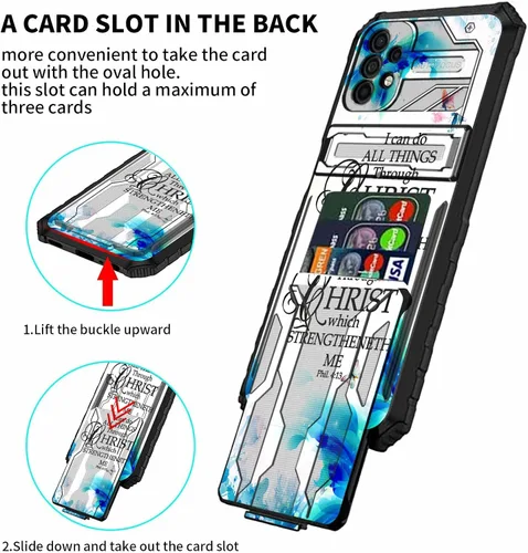 Vista 2 de Funda tipo cartera para Samsung A23 con soporte para tarjetas, función atril, híbrida, de doble capa, a prueba de golpes, funda protectora para Phil